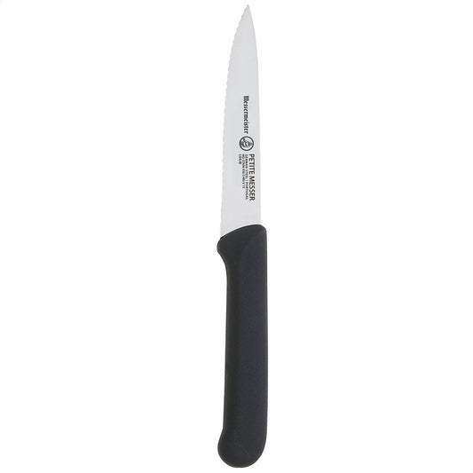 COUTEAU PETITE MESSER 10 CM NOIR À LAME DENTÉE EN FORME DE LANCE